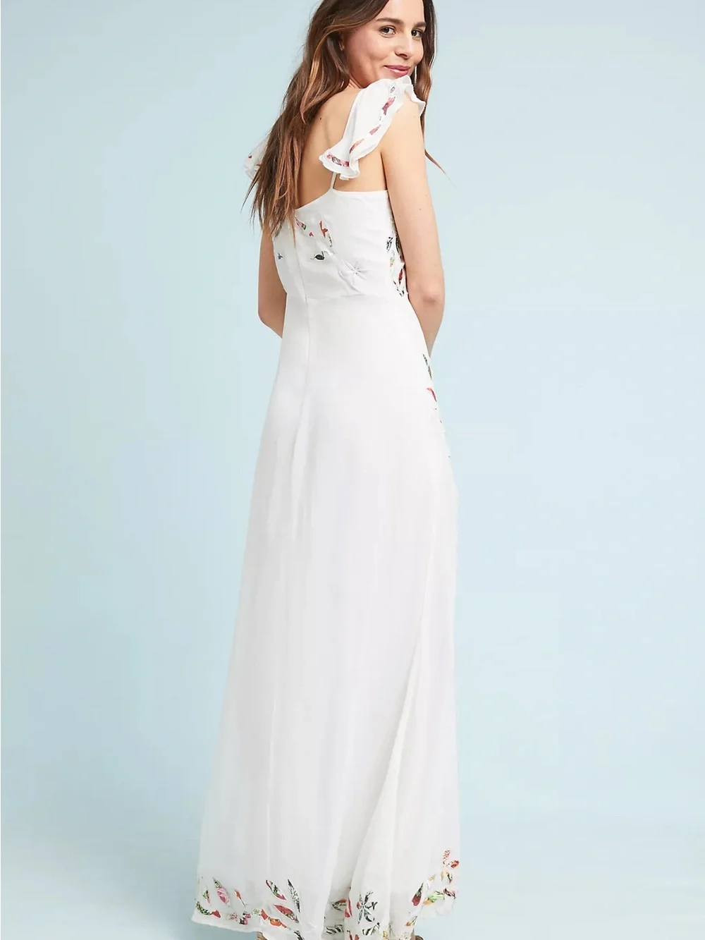 Anthropologie Farm Rio Quintana White Embroidered Floral maxi dress Sz 0 - Picture 5 of 11